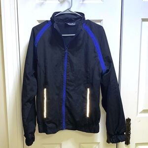 Nordic Track Men Zip Up Black and Blue Athletic Jacket Windbreaker